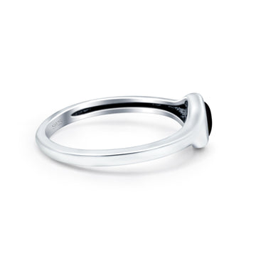 Petite Dainty Round Promise Ring Solid Oxidized Simulated Black Onyx 925 Sterling Silver
